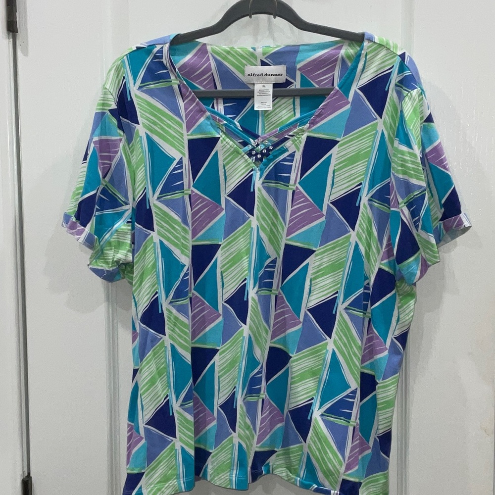 Alfred Dunner Women's Triangular Pattern Blouse - Blue, Green, Purple